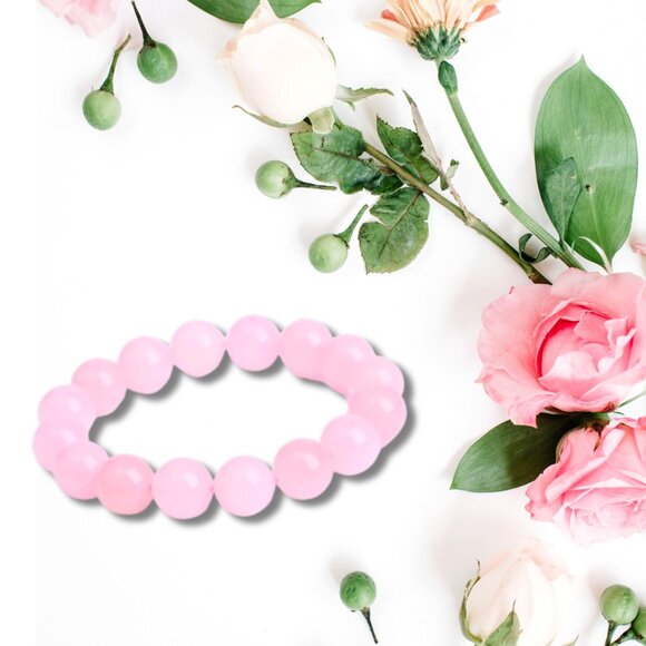 Natural Stone Healing Pure Rose Quartz Pink Crystal Round Beads Stretch Bracelet - Picture 6 of 15